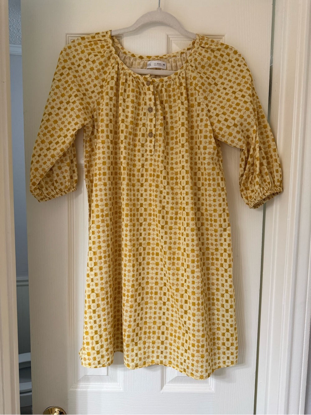 Zara Yellow Patterned Button-Front Girls' Dress